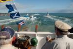 ID 8595 WILLIAM C DALDY (1935/IMO 5390345) the view from the bridge as the fleet charges for the first mark in the 2013 Anniversary Day regatta tug race.