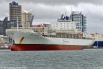 ID 9862 SAFMARINE NOKWANDA (2005/50657grt/63150dwt/IMO 9294393) bound for Tauranga, sails from Auckland's Fergusson Container Terminal.