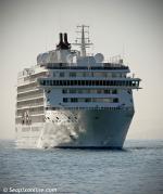 ID 7837 THE WORLD (2002/43188grt/IMO 9219331) on a stunningly still and sunny autumn morning, glides into Auckland Harbour for her third visit to the City of Sails since 2003, when, on that occasion, she was...