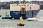 ID 11298 TRANS FUTURE 7 (2006/60401grt/IMO 9326093) - becoming the very first vessel to use it, Toyofuji Shipping's car carrier is manoeuvred alongside Ports of Auckland's newly completed but yet to be...