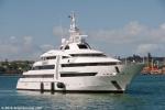 ID 10591 The Dutch-built megayacht VIBRANT CURIOSITY, launched in April 2009, manoeuvres toward the Babcock New Zealand drydock in Devonport, Auckland today. The 2850grt steel/aluminium motoryacht is 85.47m...