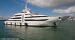 ID 10592 The Dutch-built megayacht VIBRANT CURIOSITY, launched in April 2009, manoeuvres toward the Babcock New Zealand drydock in Devonport, Auckland today. The 2850grt steel/aluminium motoryacht is 85.47m...