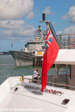ID 10597 The Dutch-built megayacht VIBRANT CURIOSITY, launched in April 2009, manoeuvres toward the Babcock New Zealand drydock in Devonport, Auckland today. The 2850grt steel/aluminium motoryacht is 85.47m...