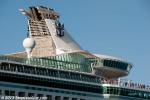 ID 8714 VOYAGER OF THE SEAS (1999/137276grt/IMO 9161716) - funnel showing the familiar Royal Caribbean funnel livery and the rock-climbing wall on the rear