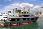 ID 7696 VvS1 (renamed AKIKO) a luxury 34-metre expedition yacht built by Alloy Yachts of Auckland, NZ was launched on 16 April 2007. She is seen here entering Auckland's Viaduct Basin.