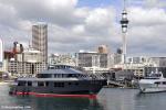 ID 7697 VvS1 (renamed AKIKO) a luxury 34-metre expedition yacht built by Alloy Yachts of Auckland, NZ was launched on 16 April 2007. She is seen here entering Auckland's Viaduct Basin.