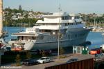 ID 7334 WETA (U-77) - built at the Astilleros Marco Chileno Shipyard in Chile for New Zealand's richest man Graeme Hart. The uncompleted 1100-tonne displacement mega-yacht was towed from Iquique, Chile to...