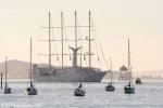 ID 10924 WIND SPIRIT (1988/5736grt/imo 8603509) - the Windstar Cruises sailing cruise ship arrived in Auckland from Papeete this morning and headed for two weeks dry-docking at the Babcock Fitzroy shipyard in...