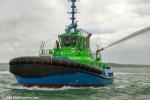 ID 14536 SPARKY (2022/353gt/67dwt/IMO 9909699) the full-size ship handling EV tug, displays her fire-fighting capabilities.