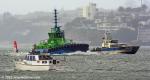 ID 12618 SPARKY (2022/353gt/67dwt/IMO 9909699) - the New Zealand police launch DEODAR III takes a close look at Ports of Auckland's new e-tug SPARKY, the world's first full-sized electric tug boat, as she...