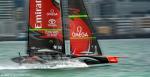 ID 12274 TE AIHE - Emirates Team New Zealand AC75 scorching up the Waitemata Harbour, Auckland during trials for the upcoming Americas Cup regatta.