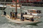 ID 14501 ARIKI (A3) - Proceeds during the Auckland Anniversay Day Regatta Parade of Classic Vessels, moments after colliding with the stean tug WILLIAM C. DALDY. Caught under the tug's bow after being forced...