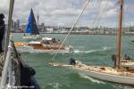 ID 14498 Auckland 2026 Anniversary Day Regatta Parade of Historic Vessels - Ariki (A3), built in 1905 tries taking avasive action as the classic launch AMAKURA II cuts across her path. Sadly, the 90 year-old...