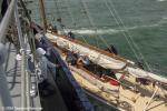 ID 14499 ARIKI (A3) a classic gaff cutter launched in 1905, ends up wedged under the bow of the 90 year-old steam tug WILLIAN C. DALDY after being forced to take evasive action after being 
